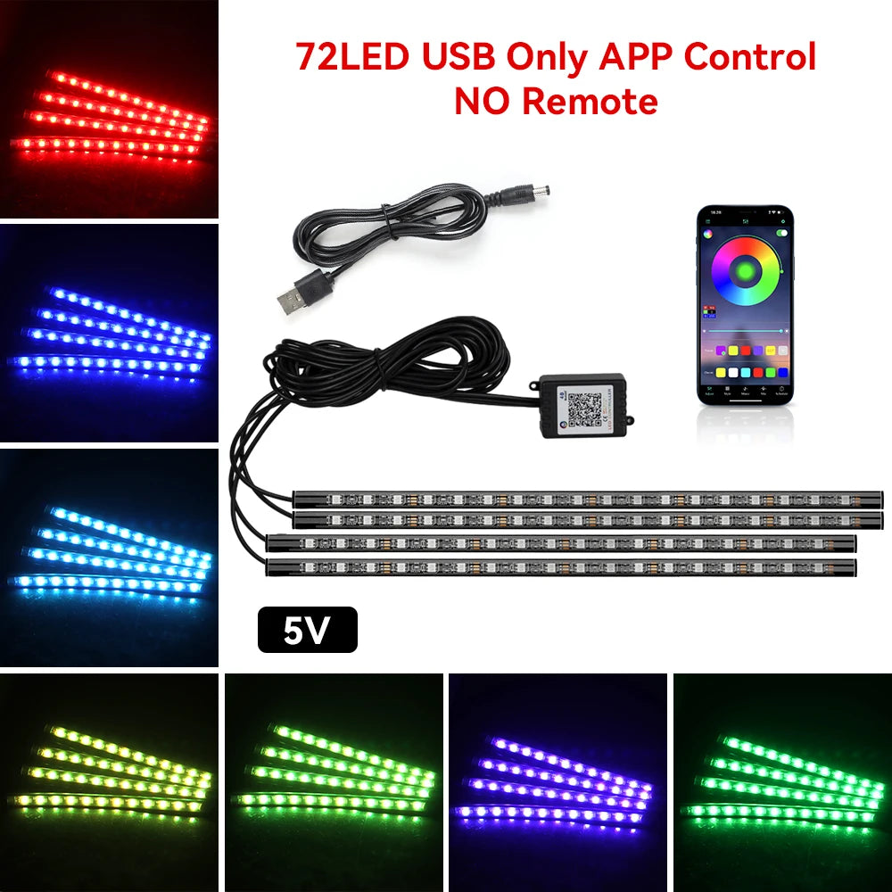 Led Car Ambient Lights RGB Strips Interior Atmosphere Lamp Remote Control interiof environment light car Car Footwell Lights