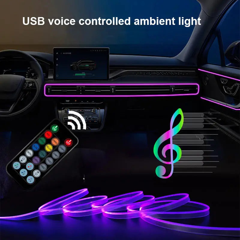 Upgrade Car Interior 3/4/5/7/8M RGB LED SMD5050 Ambient Light Strip 5W App Remote Control Fiber Optic Neon Lighting Universal