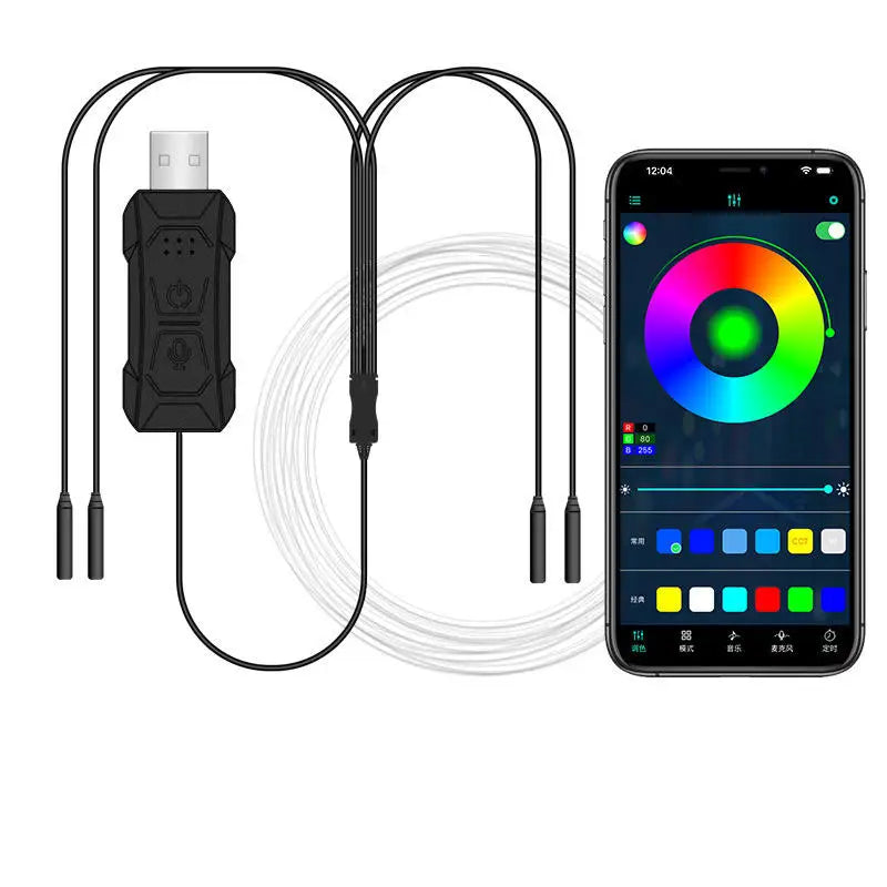 Upgrade Car Interior 3/4/5/7/8M RGB LED SMD5050 Ambient Light Strip 5W App Remote Control Fiber Optic Neon Lighting Universal
