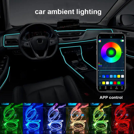 Upgrade Car Interior 3/4/5/7/8M RGB LED SMD5050 Ambient Light Strip 5W App Remote Control Fiber Optic Neon Lighting Universal