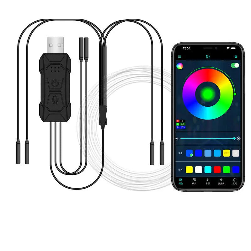 Upgrade Car Interior 3/4/5/7/8M RGB LED SMD5050 Ambient Light Strip 5W App Remote Control Fiber Optic Neon Lighting Universal