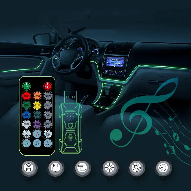 Upgrade Car Interior 3/4/5/7/8M RGB LED SMD5050 Ambient Light Strip 5W App Remote Control Fiber Optic Neon Lighting Universal