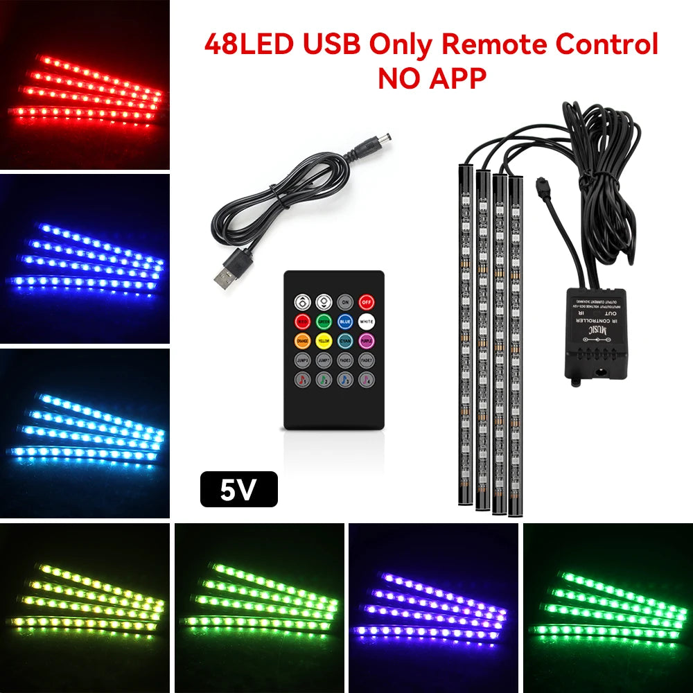Led Car Ambient Lights RGB Strips Interior Atmosphere Lamp Remote Control interiof environment light car Car Footwell Lights