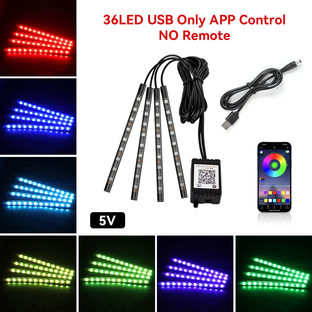 Led Car Ambient Lights RGB Strips Interior Atmosphere Lamp Remote Control interiof environment light car Car Footwell Lights