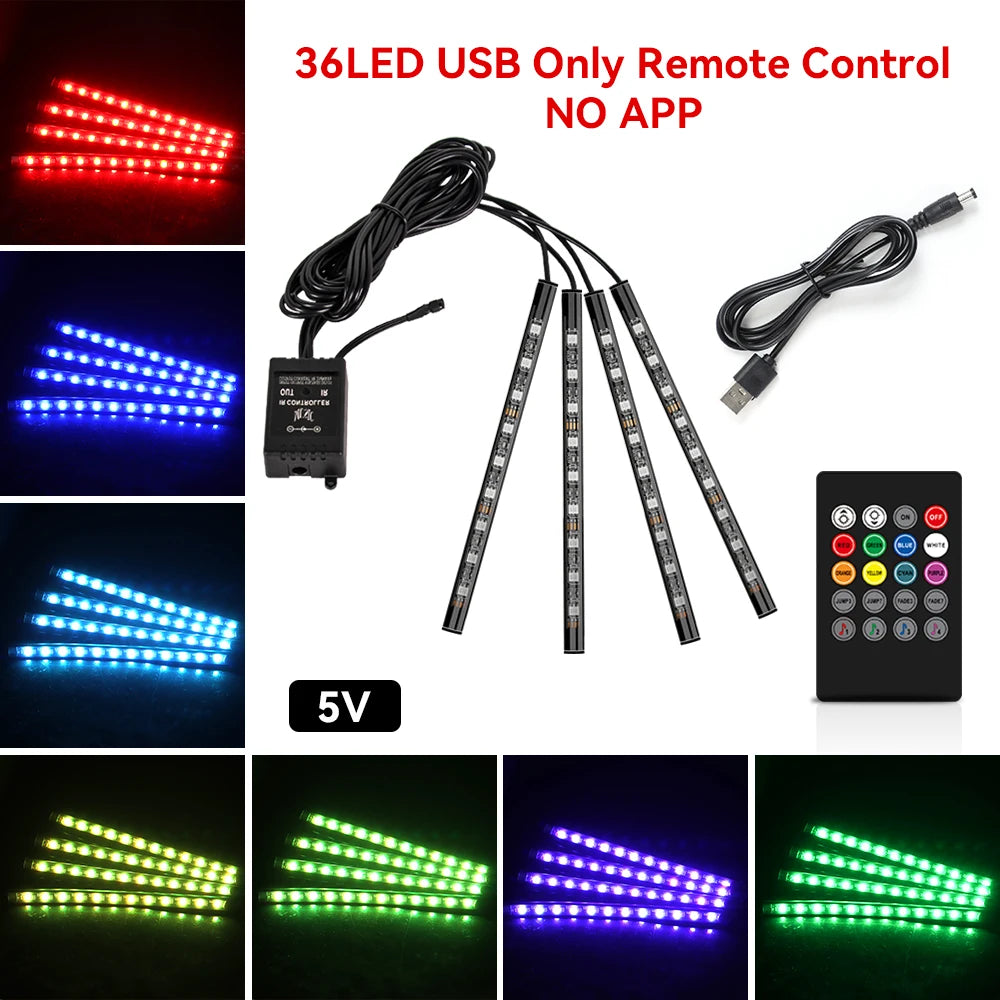Led Car Ambient Lights RGB Strips Interior Atmosphere Lamp Remote Control interiof environment light car Car Footwell Lights