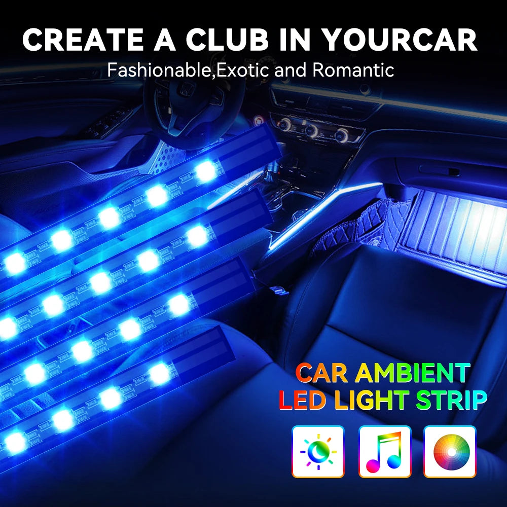 Led Car Ambient Lights RGB Strips Interior Atmosphere Lamp Remote Control interiof environment light car Car Footwell Lights