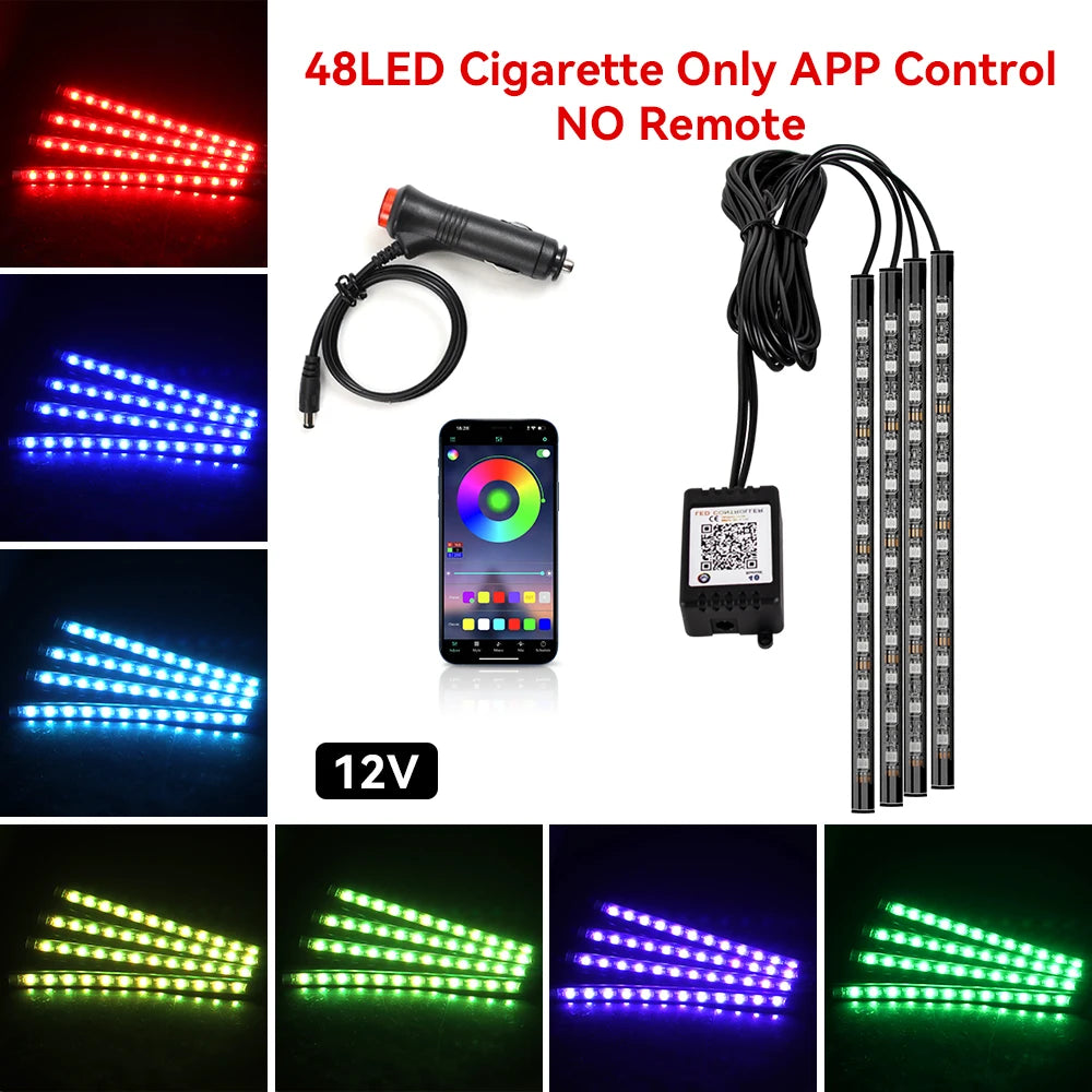 Led Car Ambient Lights RGB Strips Interior Atmosphere Lamp Remote Control interiof environment light car Car Footwell Lights