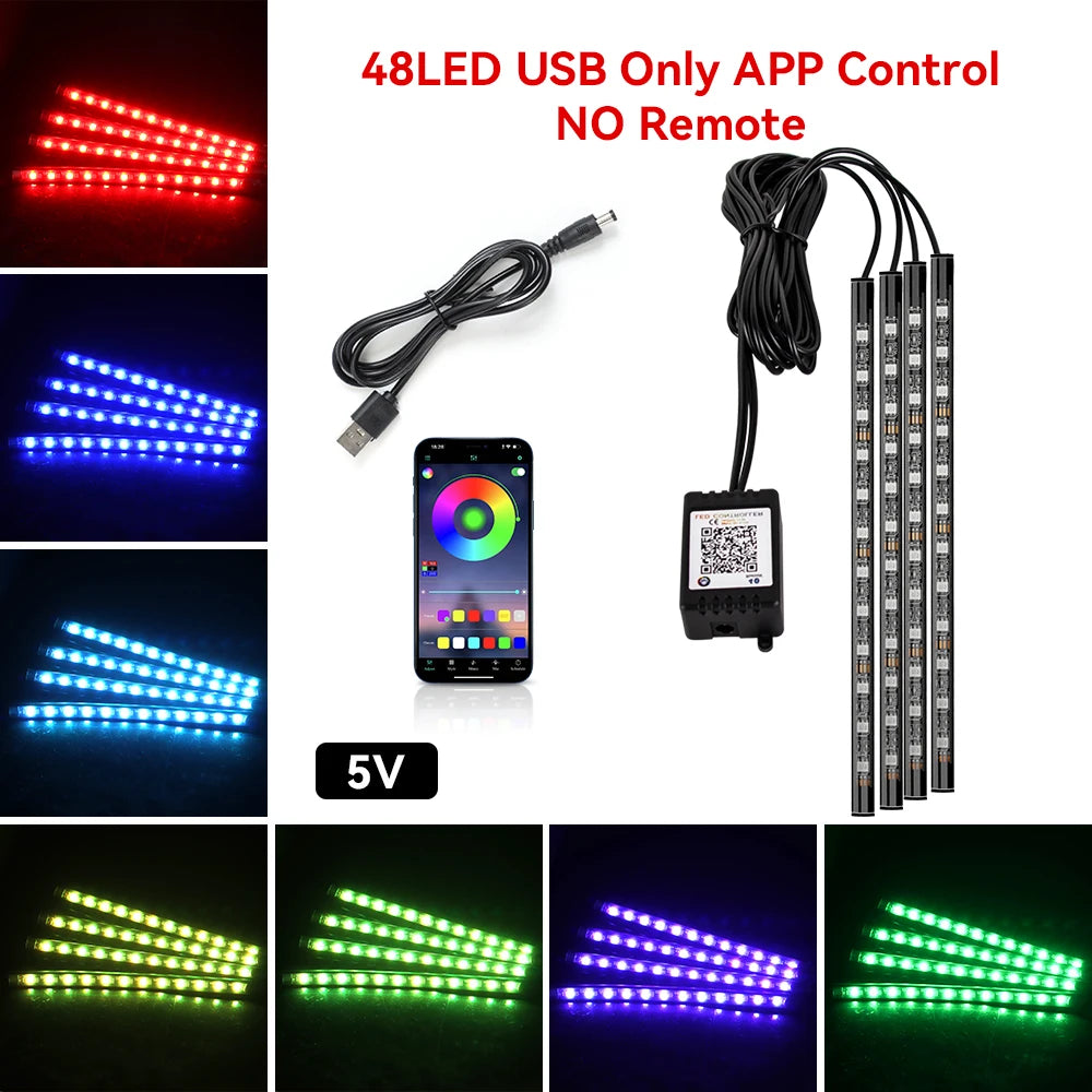 Led Car Ambient Lights RGB Strips Interior Atmosphere Lamp Remote Control interiof environment light car Car Footwell Lights