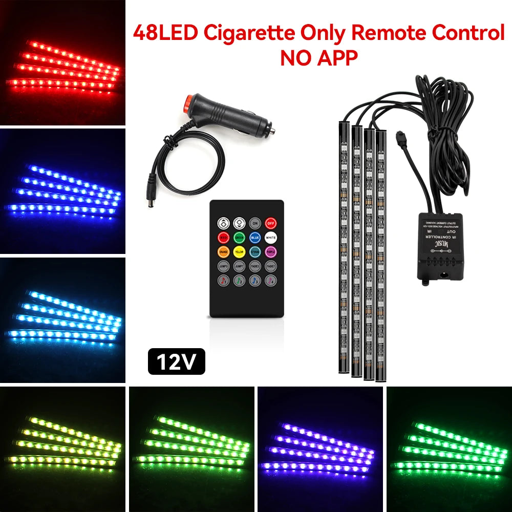 Led Car Ambient Lights RGB Strips Interior Atmosphere Lamp Remote Control interiof environment light car Car Footwell Lights