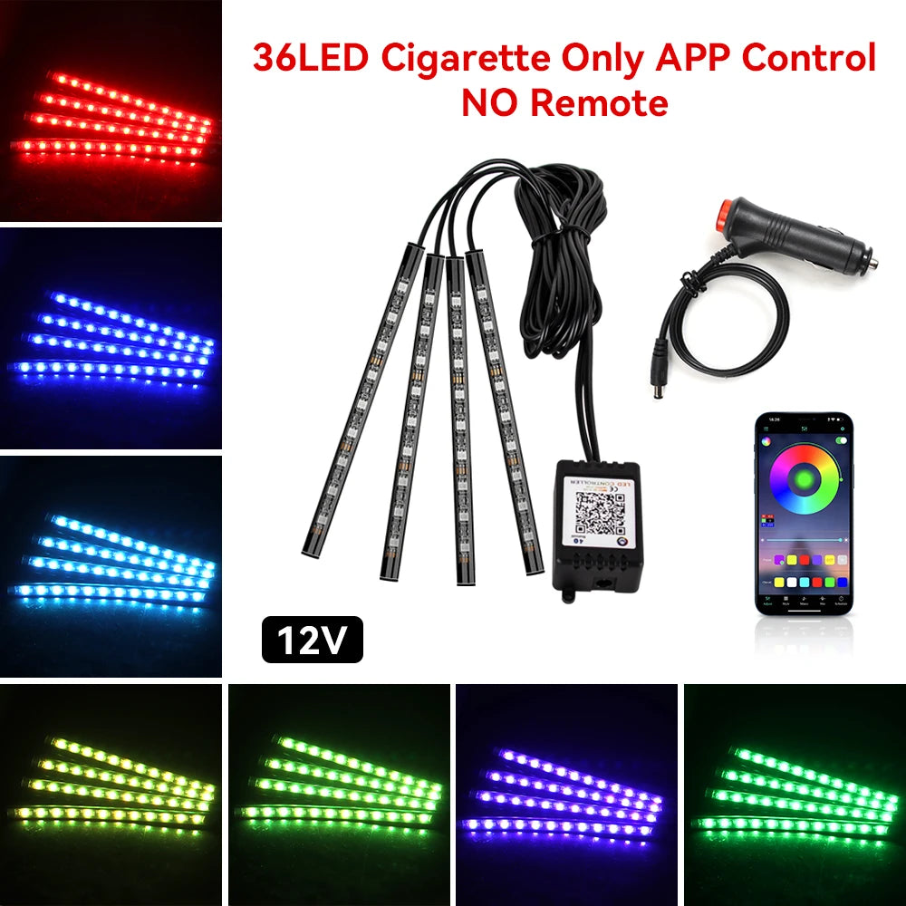 Led Car Ambient Lights RGB Strips Interior Atmosphere Lamp Remote Control interiof environment light car Car Footwell Lights