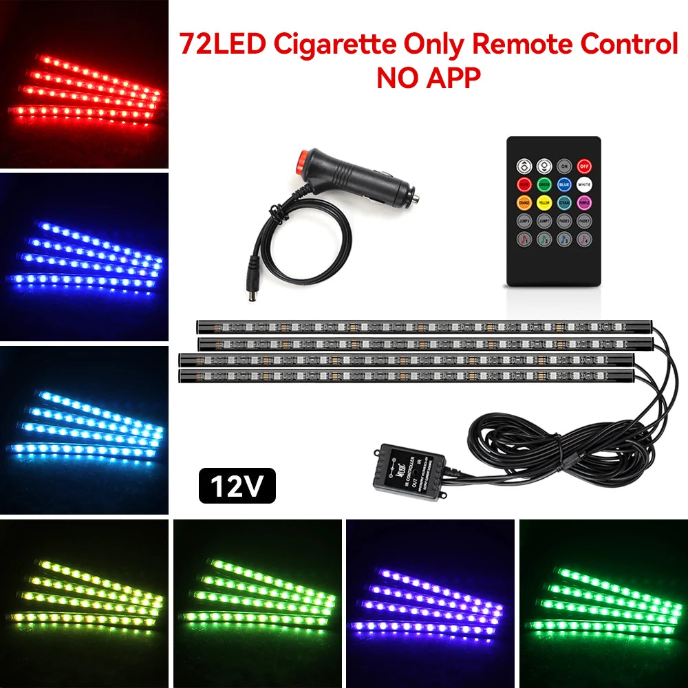 Led Car Ambient Lights RGB Strips Interior Atmosphere Lamp Remote Control interiof environment light car Car Footwell Lights