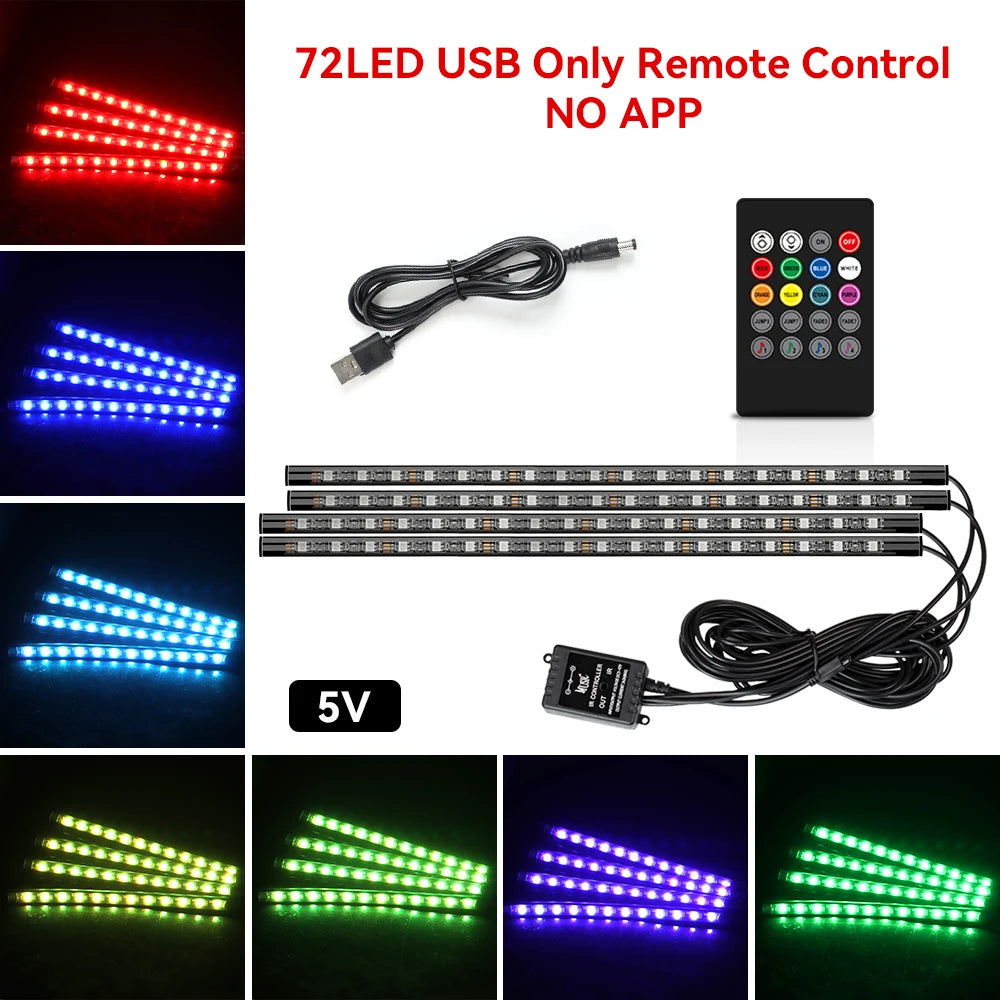 Led Car Ambient Lights RGB Strips Interior Atmosphere Lamp Remote Control interiof environment light car Car Footwell Lights